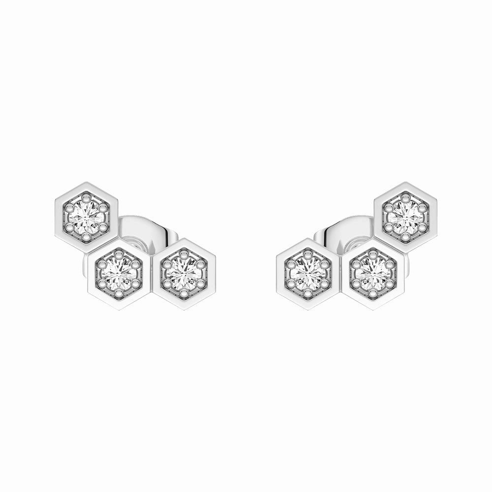 Honeycomb Hexagon Cluster Stud Earrings with Lab Grown Diamonds Signature Form Impeccable Highlight