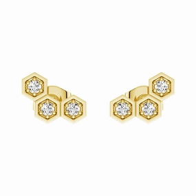 Gleaming Feature Honeycomb Hexagon Cluster Stud Earrings with Lab Grown Diamonds