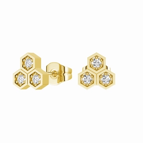 Honeycomb Trio Hexagon Stud Earrings with Lab Grown Diamonds Elegant Occasion