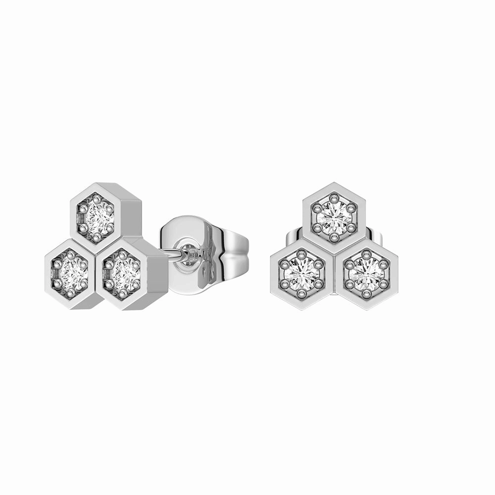 Daytime Look Honeycomb Trio Hexagon Stud Earrings with Lab Grown Diamonds