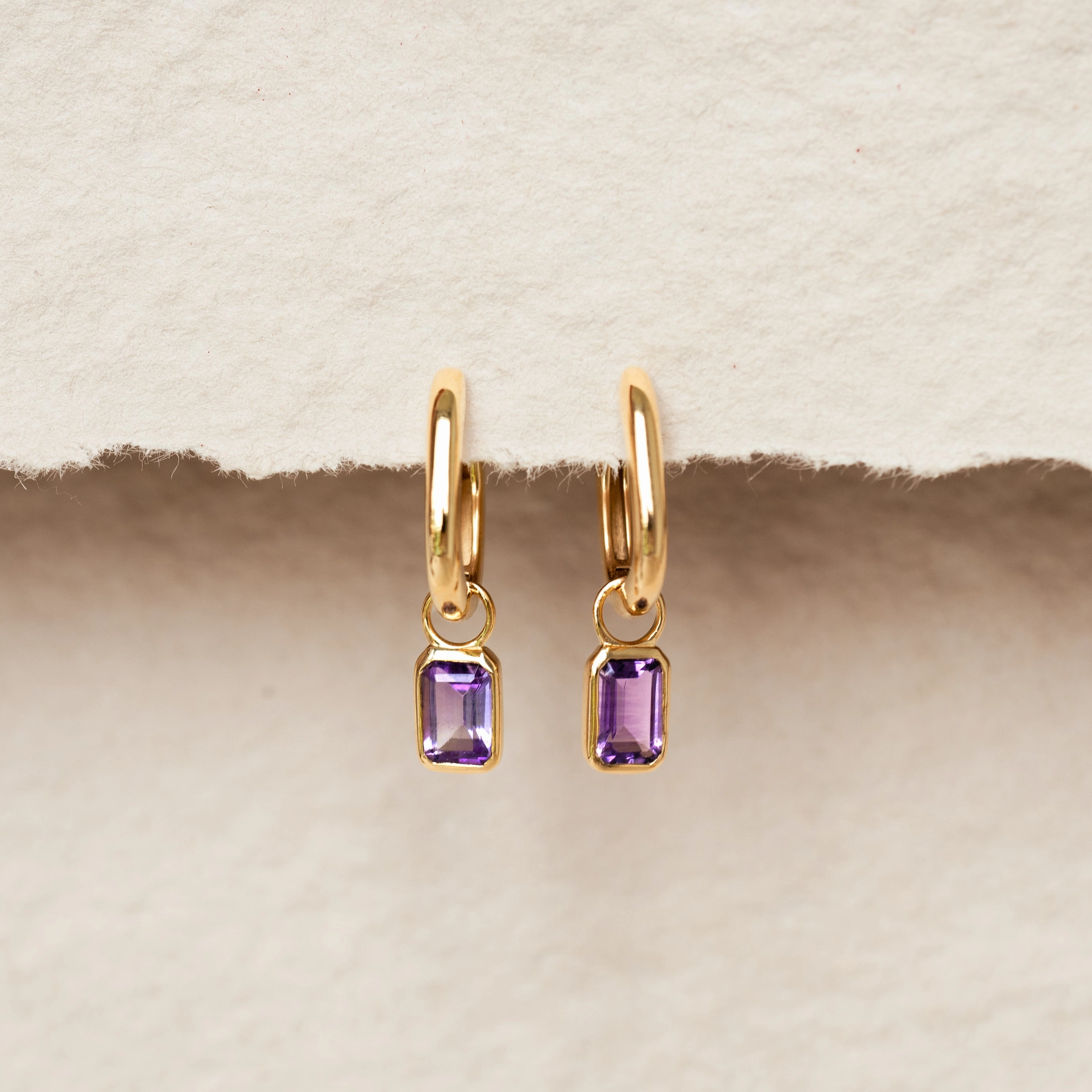 Huggie Earrings with Baguette Charms Amethyst - Amelia Romantic Present Versatile Accessory