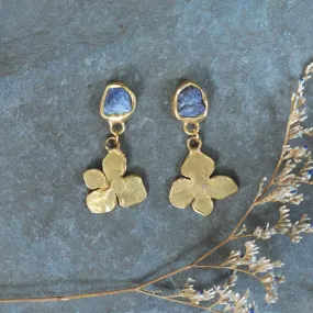 Hydrangea Bloom Earrings - Brass, Tanzanite   Silver Vibrant Look Understated Detail