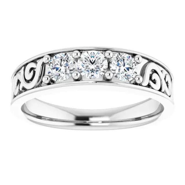 Eternal Product 14K White 3/4 CTW Diamond Three-Stone Scroll Ring