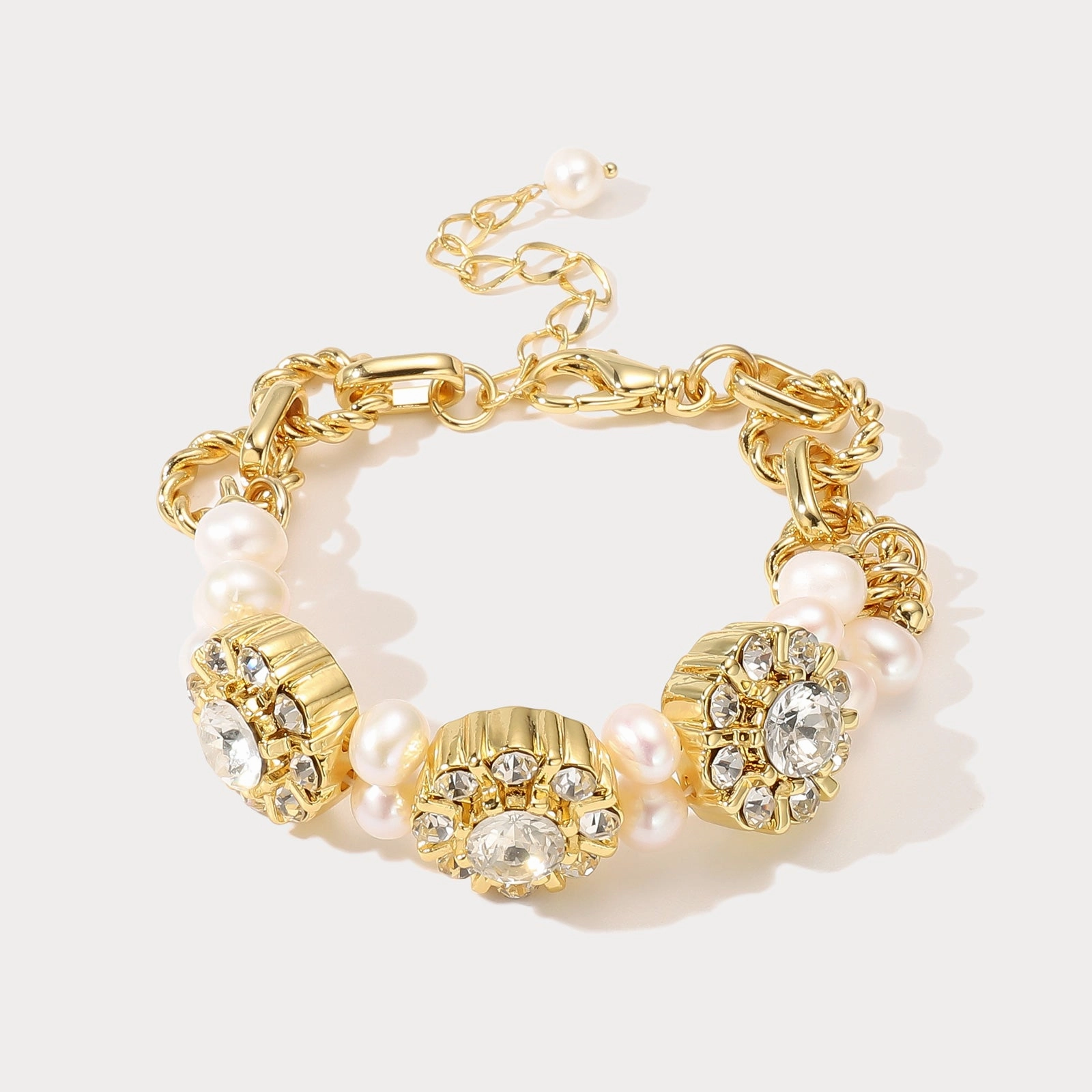 Infinite View Autumn Warmth Diamond Blossom Pearl Bracelet