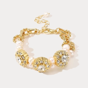 Infinite View Autumn Warmth Diamond Blossom Pearl Bracelet