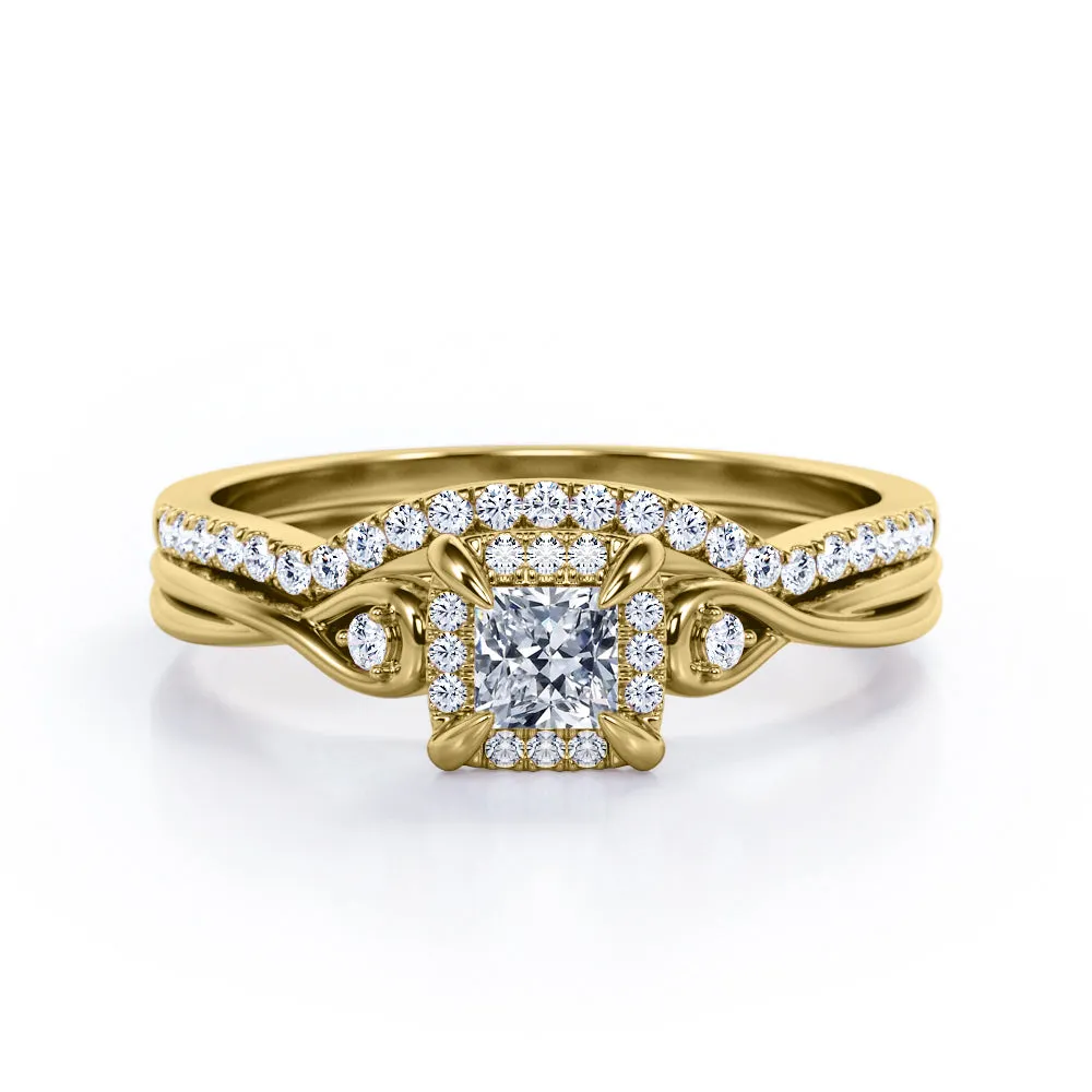 Infinity 0.65 TCW Princess Cut Moissanite Split Shank Bridal Set Fine Accent Polished Jewelry