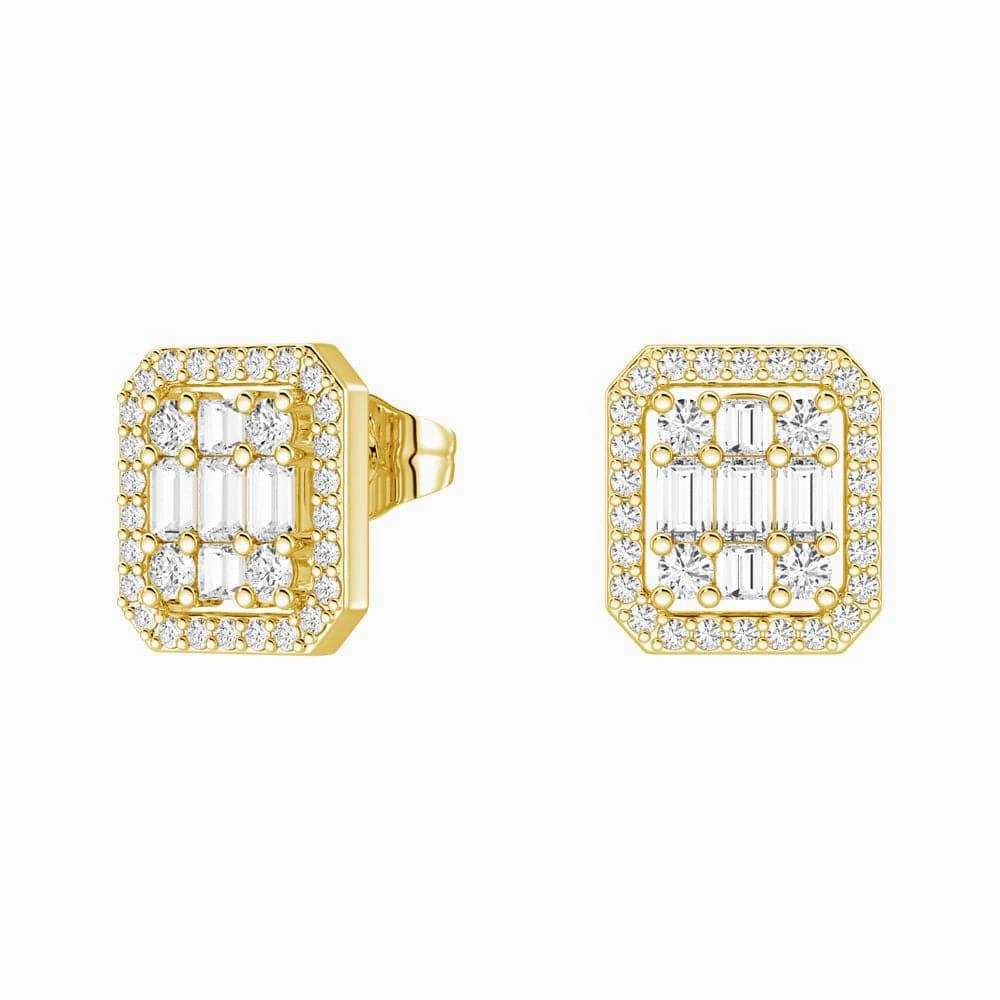 Textured Finish Infinity Halo Lab Grown Diamond Rectangular Cluster Stud Earrings