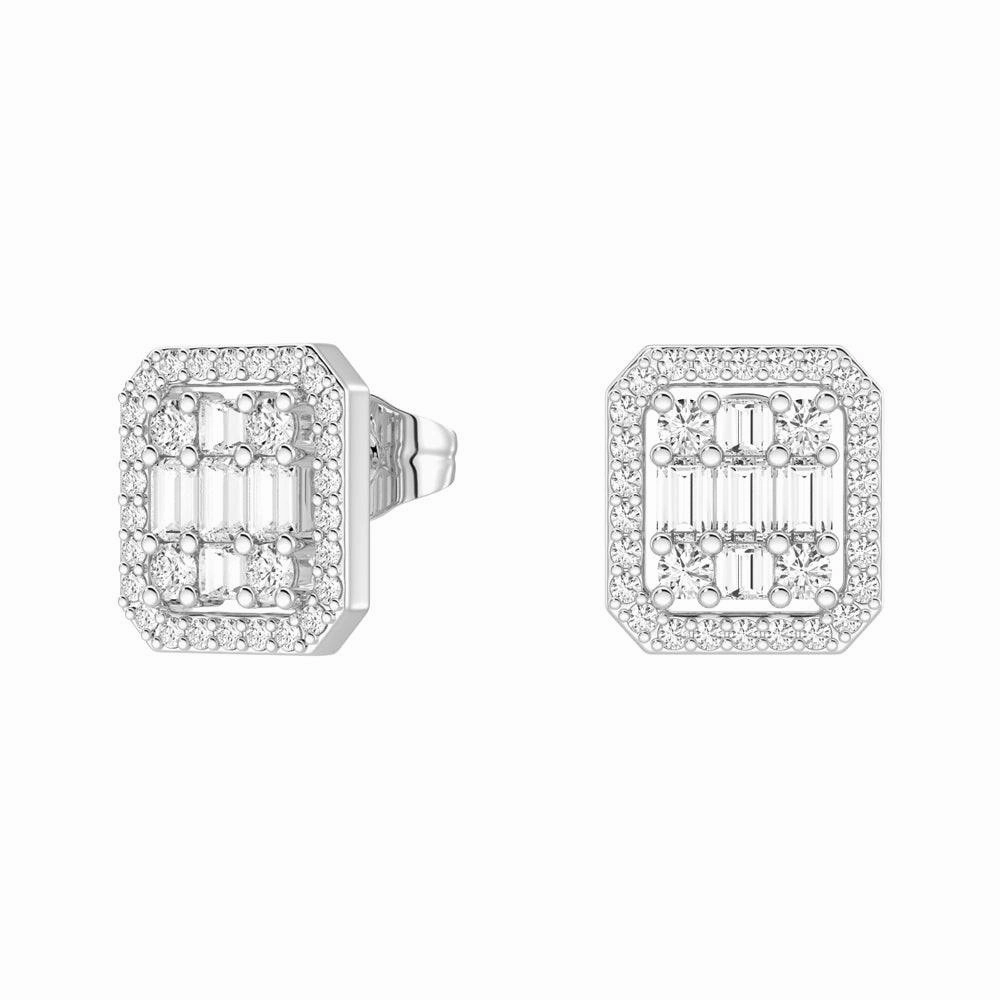 Modern Outfit Infinity Halo Lab Grown Diamond Rectangular Cluster Stud Earrings