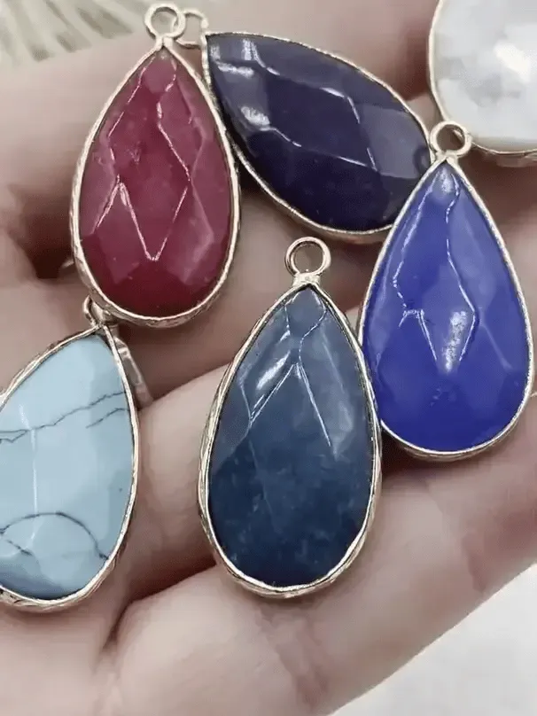 Natural Agate or Howlite Stone Teardrop Pendants with Wrapped Gold Bezels, Gold plated Brass Bezel, 6 Styles to choose from, Fast Ship Personalized Piece Simple Elegance
