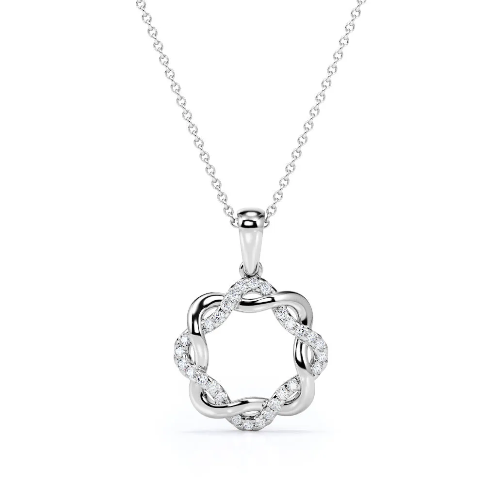 Beautiful Jewelry Interweaved Wreath 0.15 carat Round Moissanite/ Diamond Pendant Necklace in 18k Rose Gold Over Silver