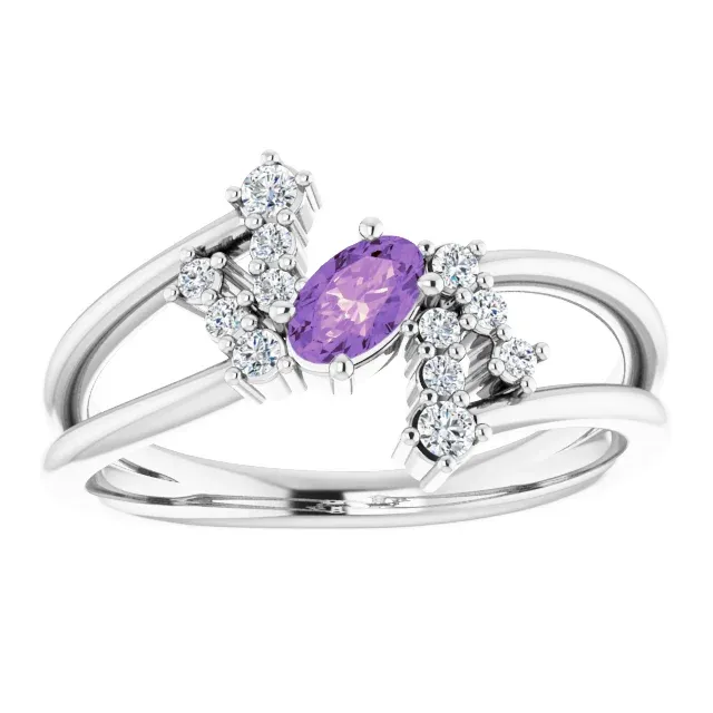 Secure Design 14K White Amethyst & 1/8 CTW Diamond Bypass Ring