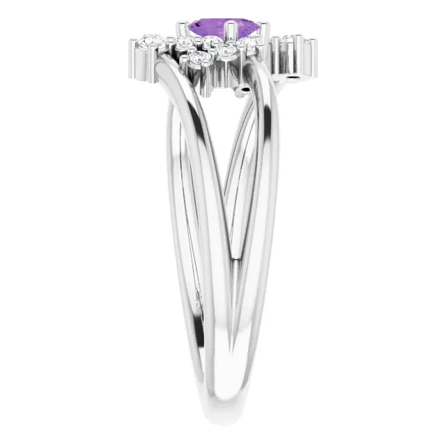 Eternal Article 14K White Amethyst & 1/8 CTW Diamond Bypass Ring