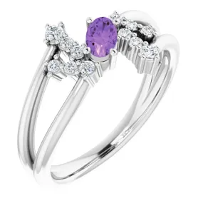 Everyday Wear Polished Design 14K White Amethyst & 1/8 CTW Diamond Bypass Ring