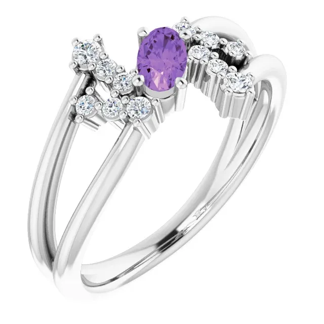 Everyday Wear Polished Design 14K White Amethyst & 1/8 CTW Diamond Bypass Ring