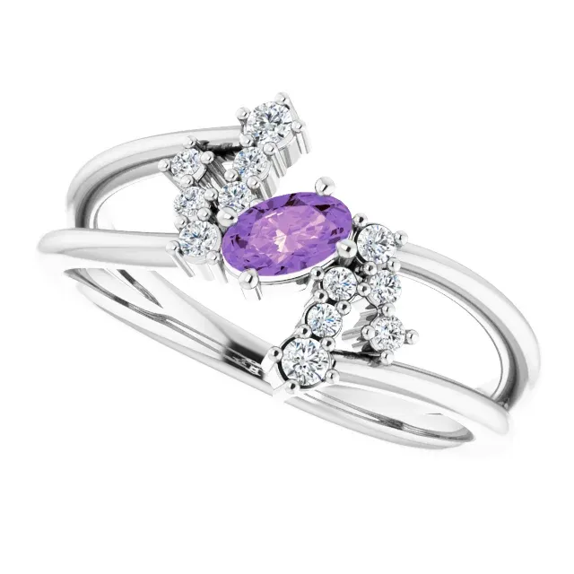 Beautiful Object 14K White Amethyst & 1/8 CTW Diamond Bypass Ring