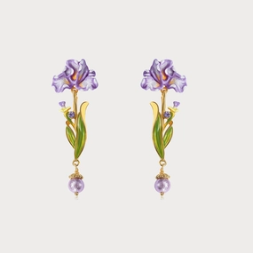 Miniature Accent Chic Decor Iris Flower Drop Earrings
