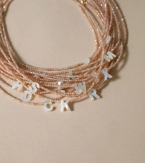 Minimal Sparkle Charming Sparkle Italian Natural Shell Initial Necklace  | Earth Tone Shimmering Letter Choker