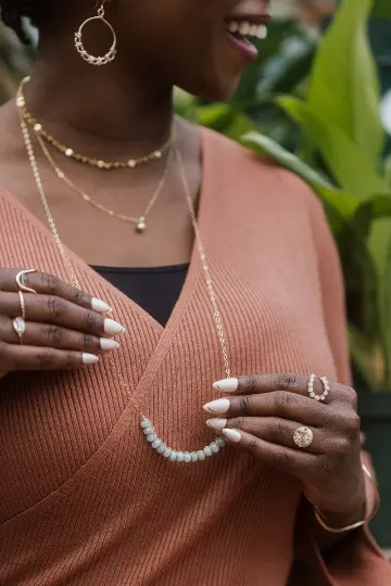 Artisan Detail Inspiring Gift Jade Aquamarine Beaded Layering Necklace
