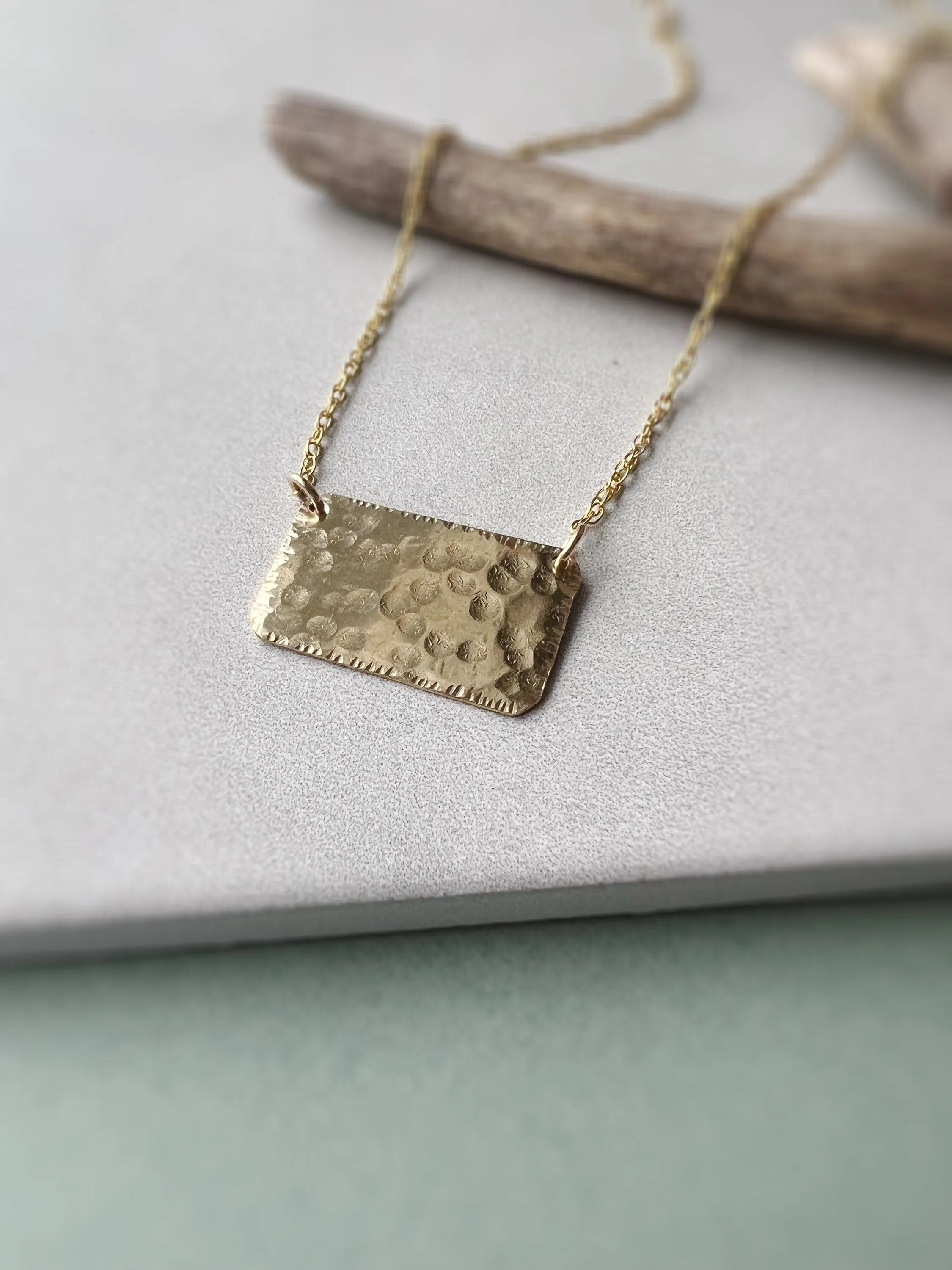 Jess Rectangle Gold Charm Necklace, Gold Layering Necklace, Hammered Statement Necklace, Layering Necklace One Of A Kind Item