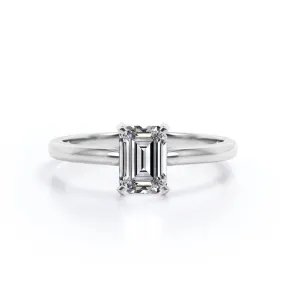 Exclusive Accent Solitaire 1.5 Carat Emerald Cut Moissanite Engagement Ring