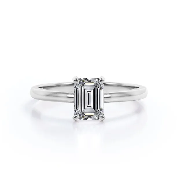 Exclusive Accent Solitaire 1.5 Carat Emerald Cut Moissanite Engagement Ring