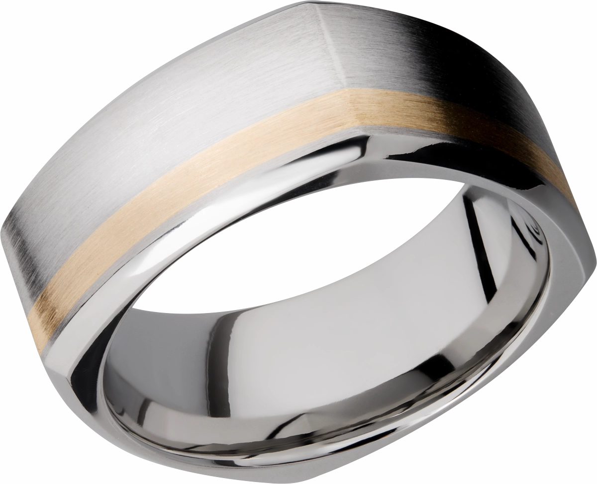 Cobalt chrome 9mm square band with an off center inlay of 14K yellow gold Bold Option