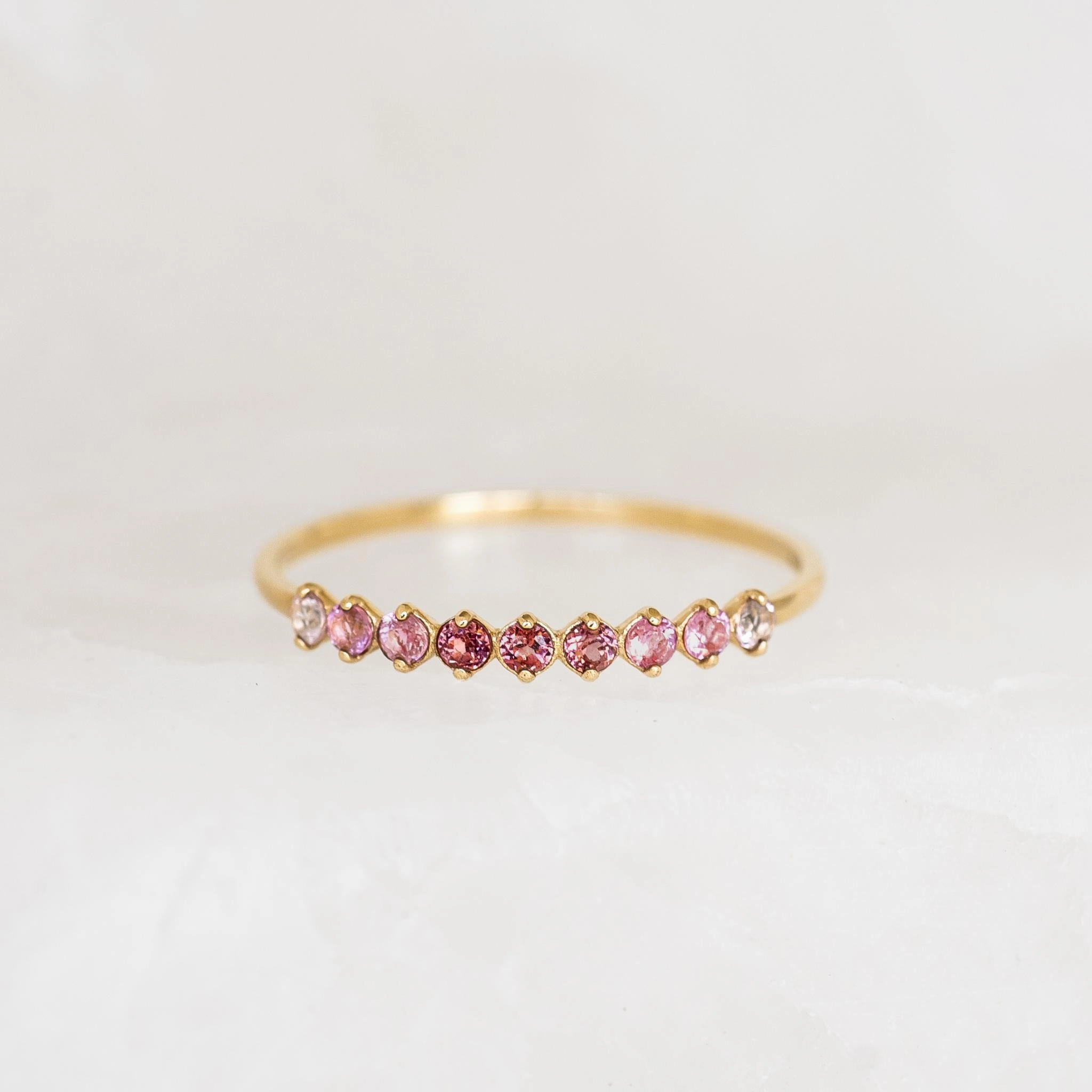 July Birthstone Ring 14k Gold - Ombre Tourmaline Natural Shine Handcrafted Design Shine