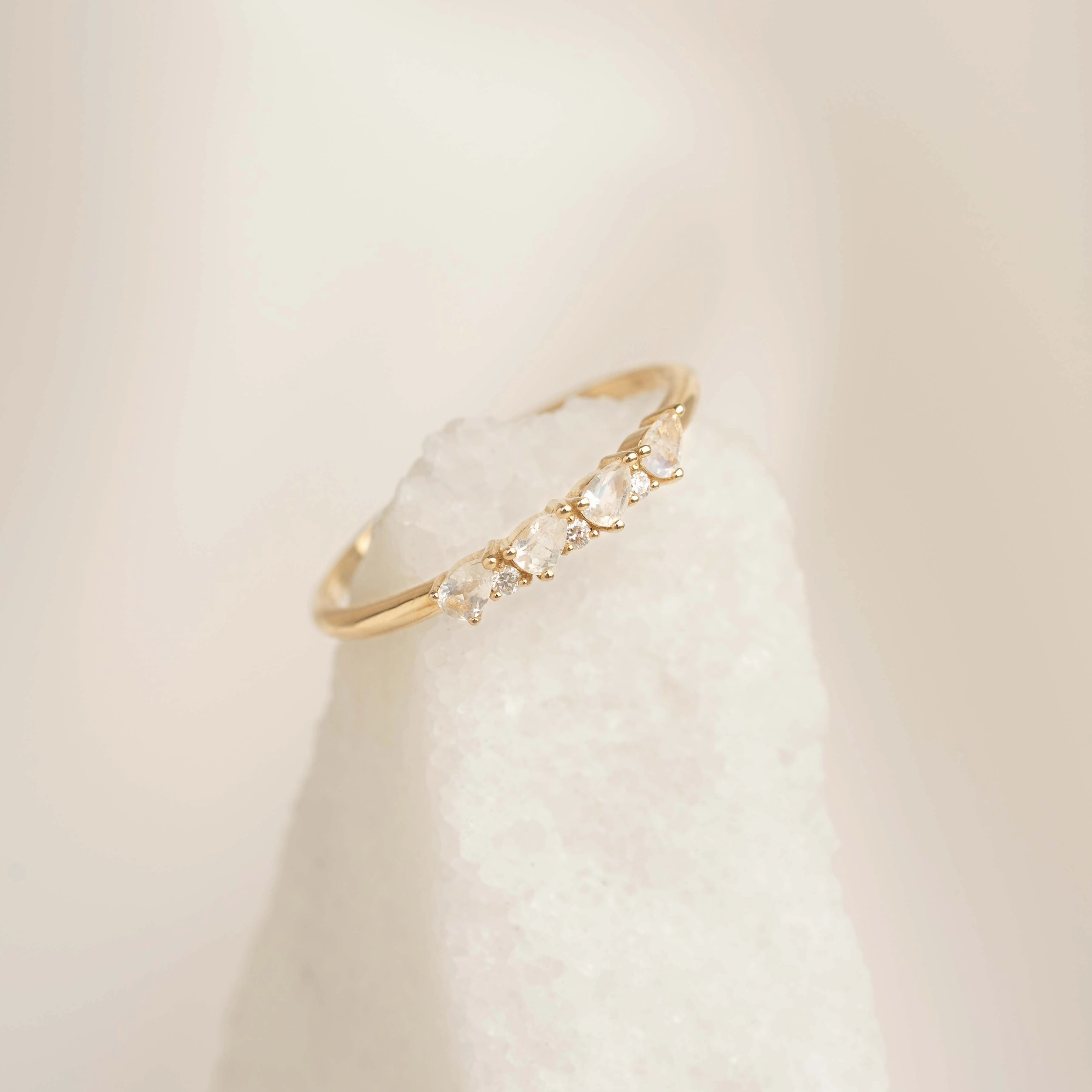 Soft feature June Birthstone Pear Ring 14k Gold - Moonstone and Diamond