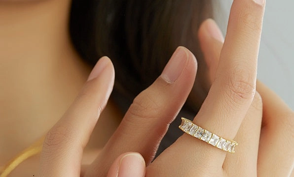 Kelia 18K CZ Full Ring 18K Gold One/Two Row Diamond Ring | Gold Flexi Ring, Slim Band Ring, Micro Pave Stackable CZs Eternity Ring, Large Rhinestones Luxe style