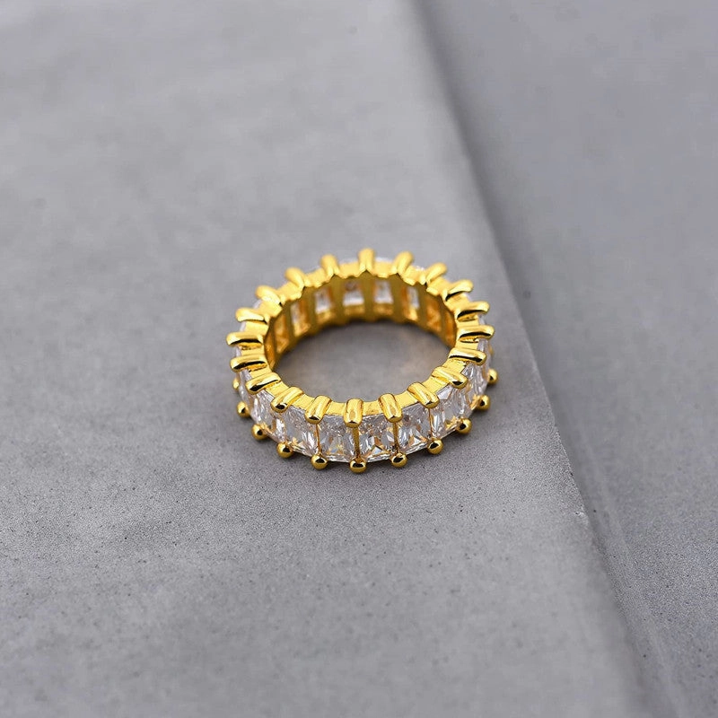 Sleek Sparkle Kelia Multi Color Cubic Zircon Rings 18K Bling CZ Rings | Party Ring, Baguette Ring Slim Band Ring, Micro Pave Stackable CZs Large Rhinestones