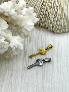 Minimalist Present KEY Pendant Stainless Steel Silver or Gold plated Color Charm Pendants, Key Charm, Lock Key Charm Key 24.5x10x2mm Fast Ship