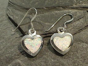 Dainty Item Lab Created Opal, Sterling Silver Heart Earrings