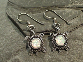 Lab Created Opal, Sterling Silver Turtle Earrings Sparkling Vibe Straight Decoration
