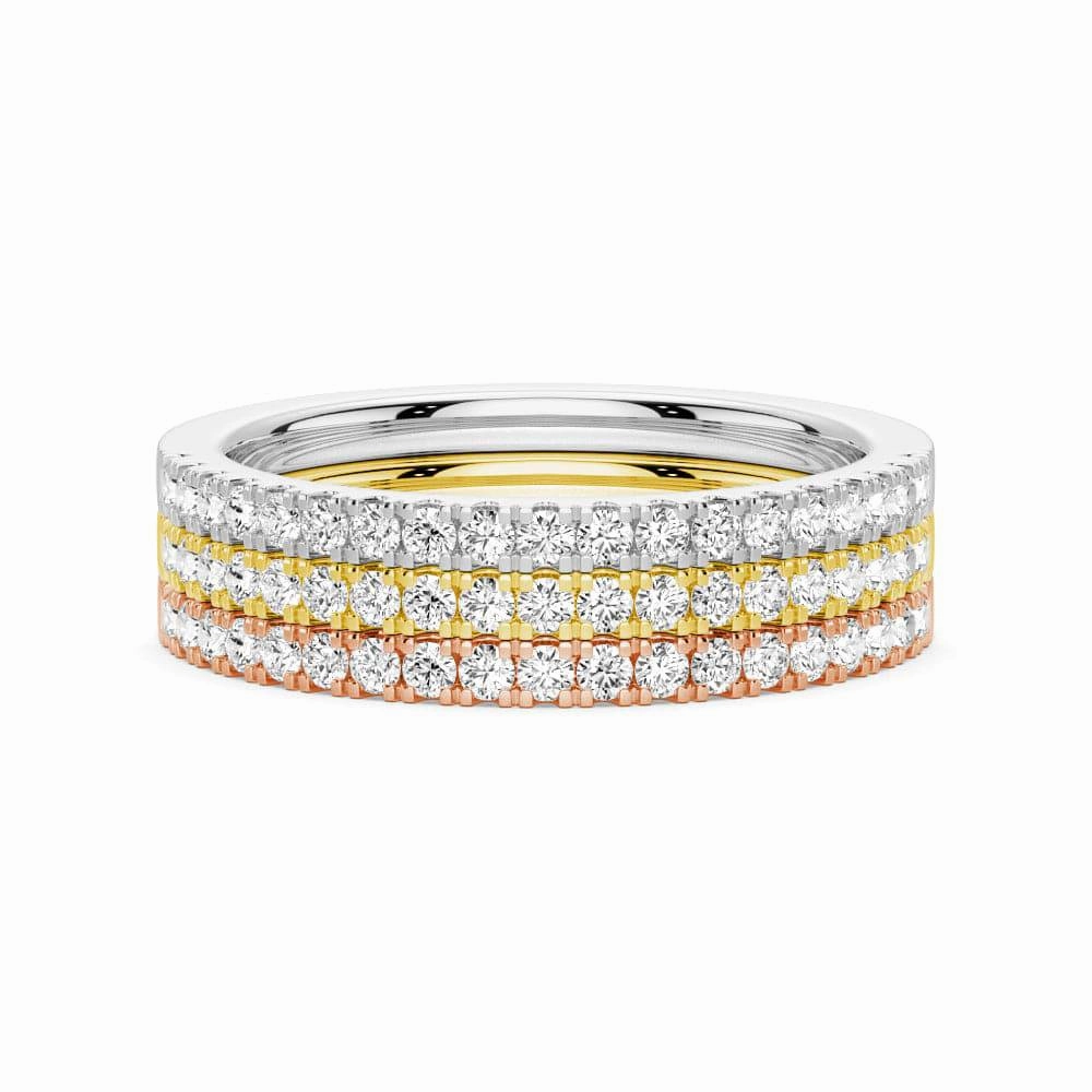 Lab Grown Diamond Tri color Set of Three Stackable Bands Seasonal Edge Silken Touch