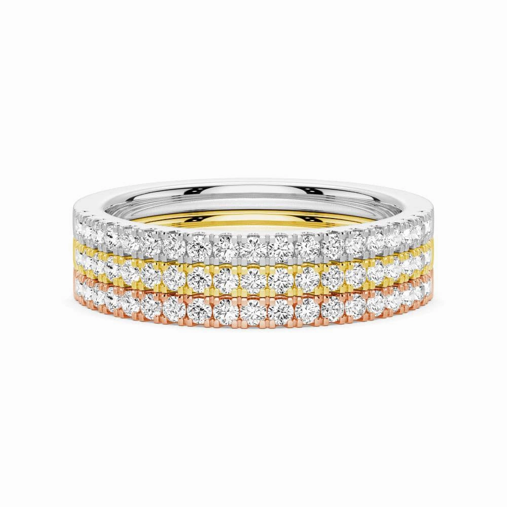 Shiny Lines Shining Craft Lab Grown Diamond Tri color Set of Three Stackable Bands