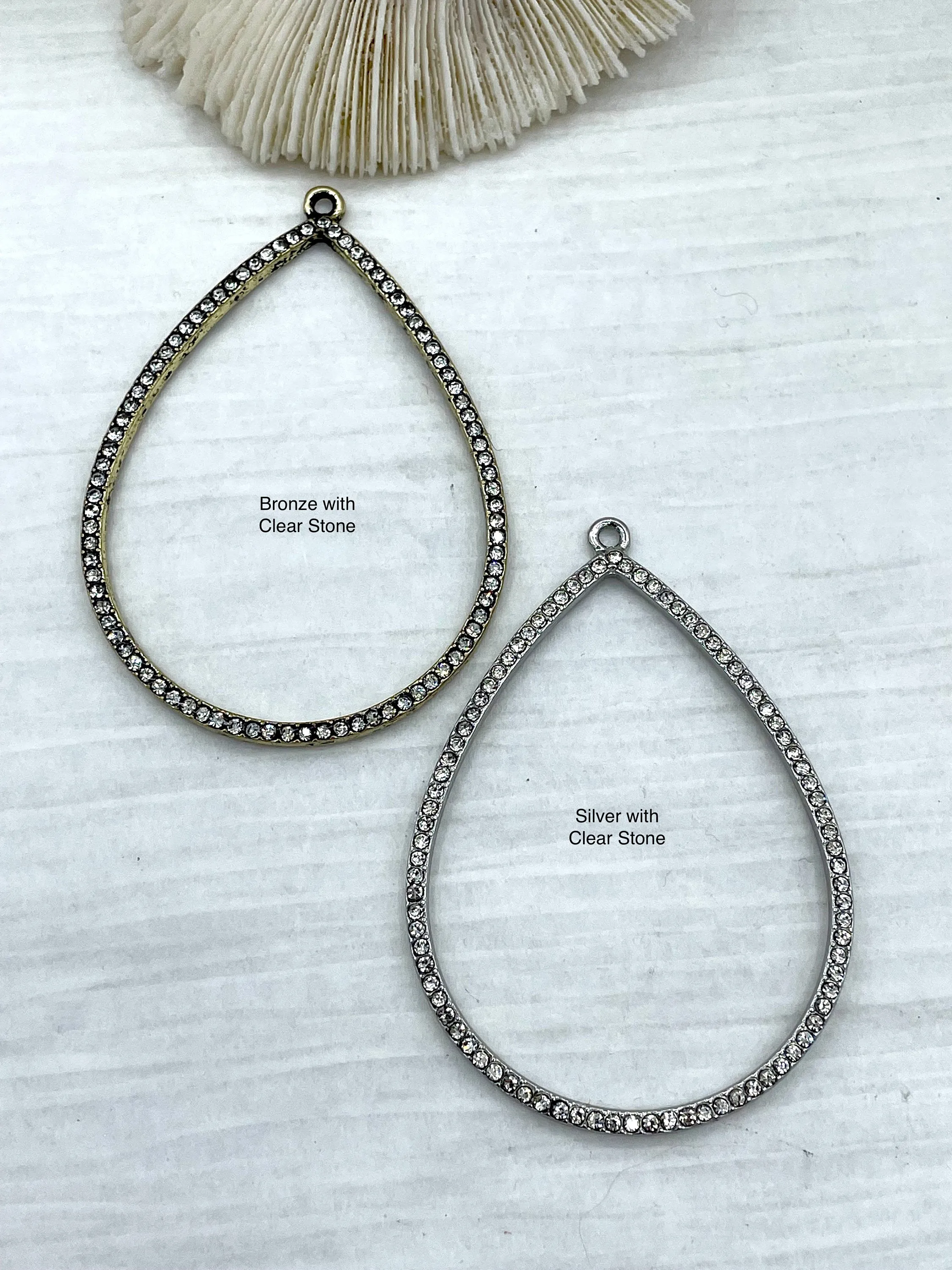 Large Teardrop Crystal Charm Pendants, Rhinestone Pave Large, 62mm, x 43mm x 2mm Charm/Pendant, Bronze, Gold, Silver, Gunmetal, Fast Ship Bright Feature