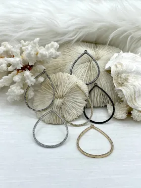 Perfect Accessory Large Teardrop Crystal Charm Pendants, Rhinestone Pave Large, 62mm, x 43mm x 2mm Charm/Pendant, Bronze, Gold, Silver, Gunmetal, Fast Ship