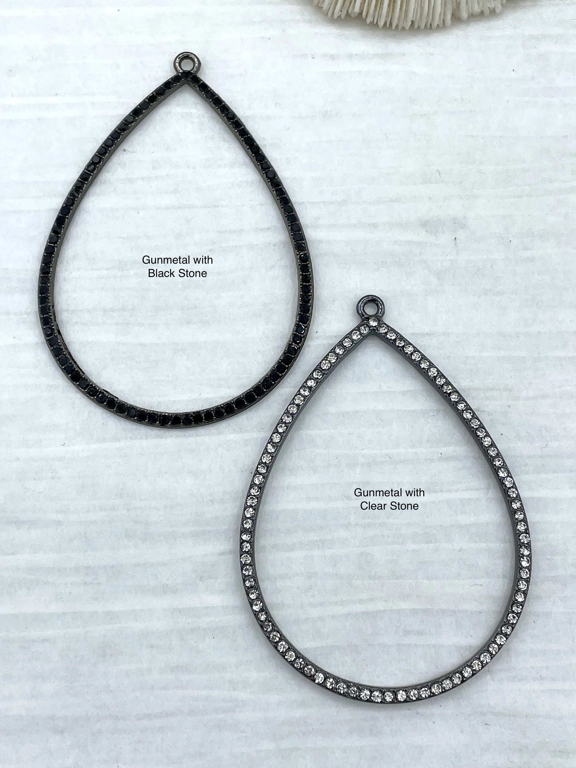 Extendable Piece Large Teardrop Crystal Charm Pendants, Rhinestone Pave Large, 62mm, x 43mm x 2mm Charm/Pendant, Bronze, Gold, Silver, Gunmetal, Fast Ship