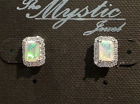 Ethiopian Opal, CZ, Sterling Silver Post Earrings Luxurious Decoration