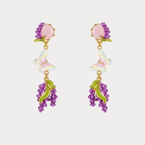Lavender Butterfly Earrings with Pink Crystal Avant-Garde Jewelry