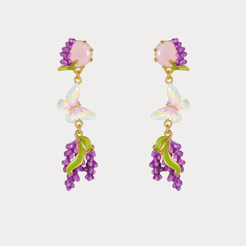 Lavender Butterfly Earrings with Pink Crystal Avant-Garde Jewelry
