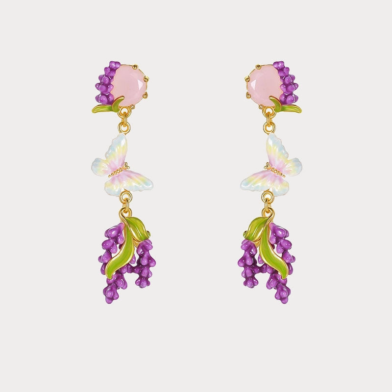 Lavender Butterfly Earrings with Pink Crystal Fall Mood Fresh Edge