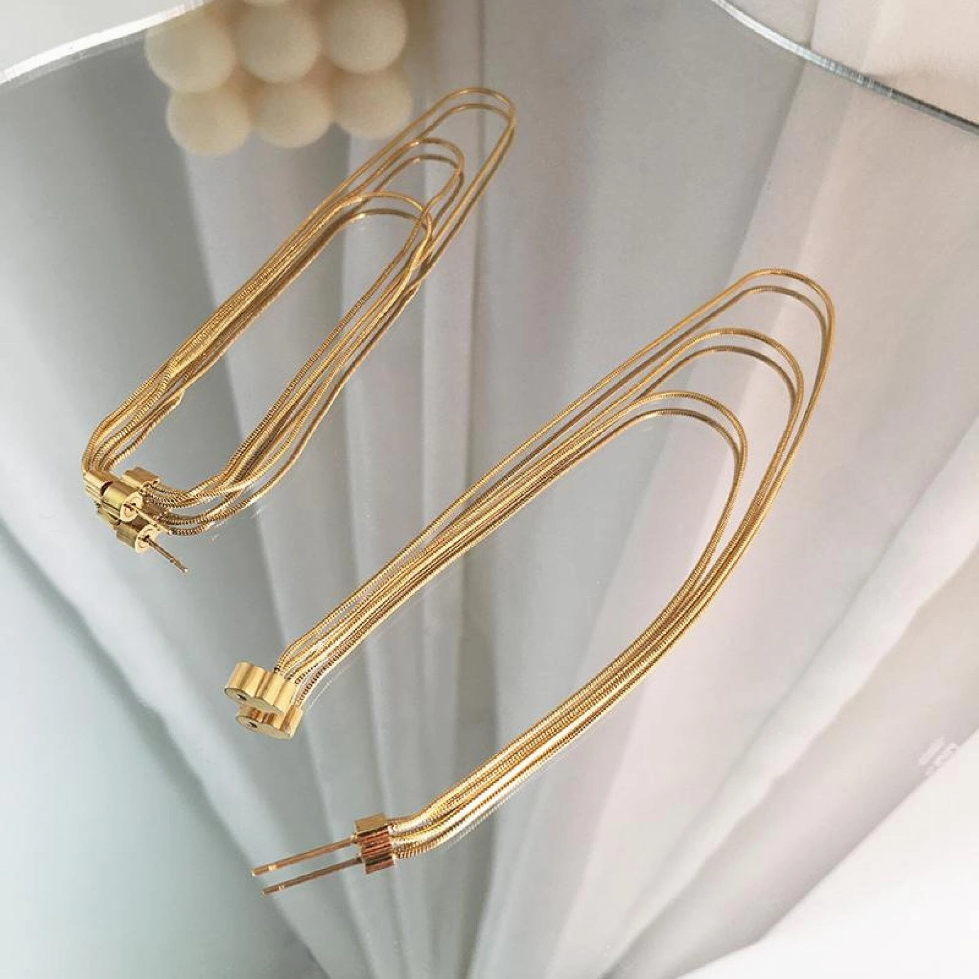 Wedding Style Radiant Gems Lea Multi Layered Long Tassel Earrings | 18K Tiered Threader Earrings, Long Herringbone Chain Dangle Earrings, Gold Long Fringe Earrings