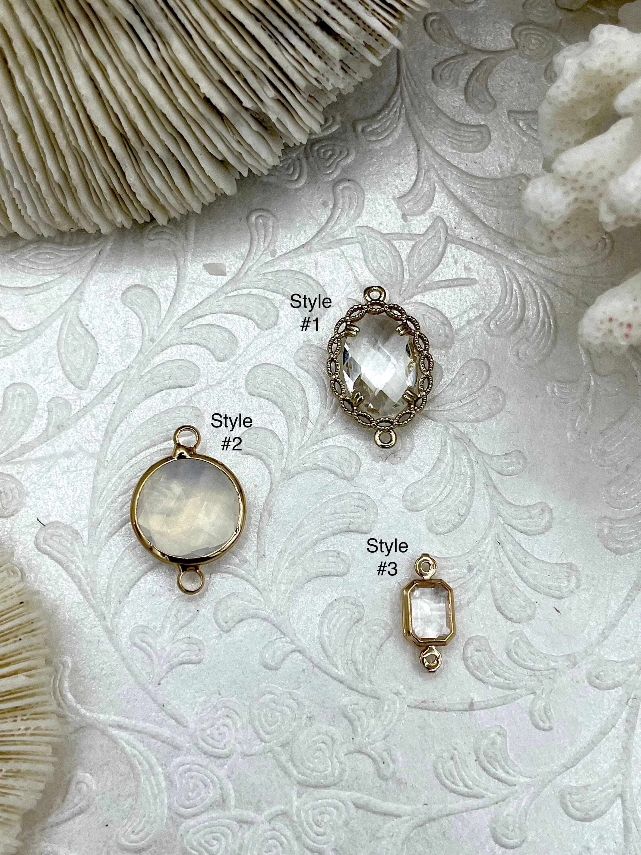 Clear Crystal Gold Soldered Connector Charms. 3 styles, Gold Crystal Connector Charms, Oval  Round, Rectangle. Fast Shipping Superb Gift Custom Item