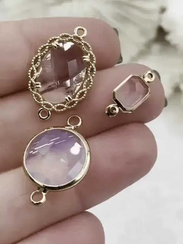 Indicating Jewelry Clear Crystal Gold Soldered Connector Charms. 3 styles, Gold Crystal Connector Charms, Oval  Round, Rectangle. Fast Shipping