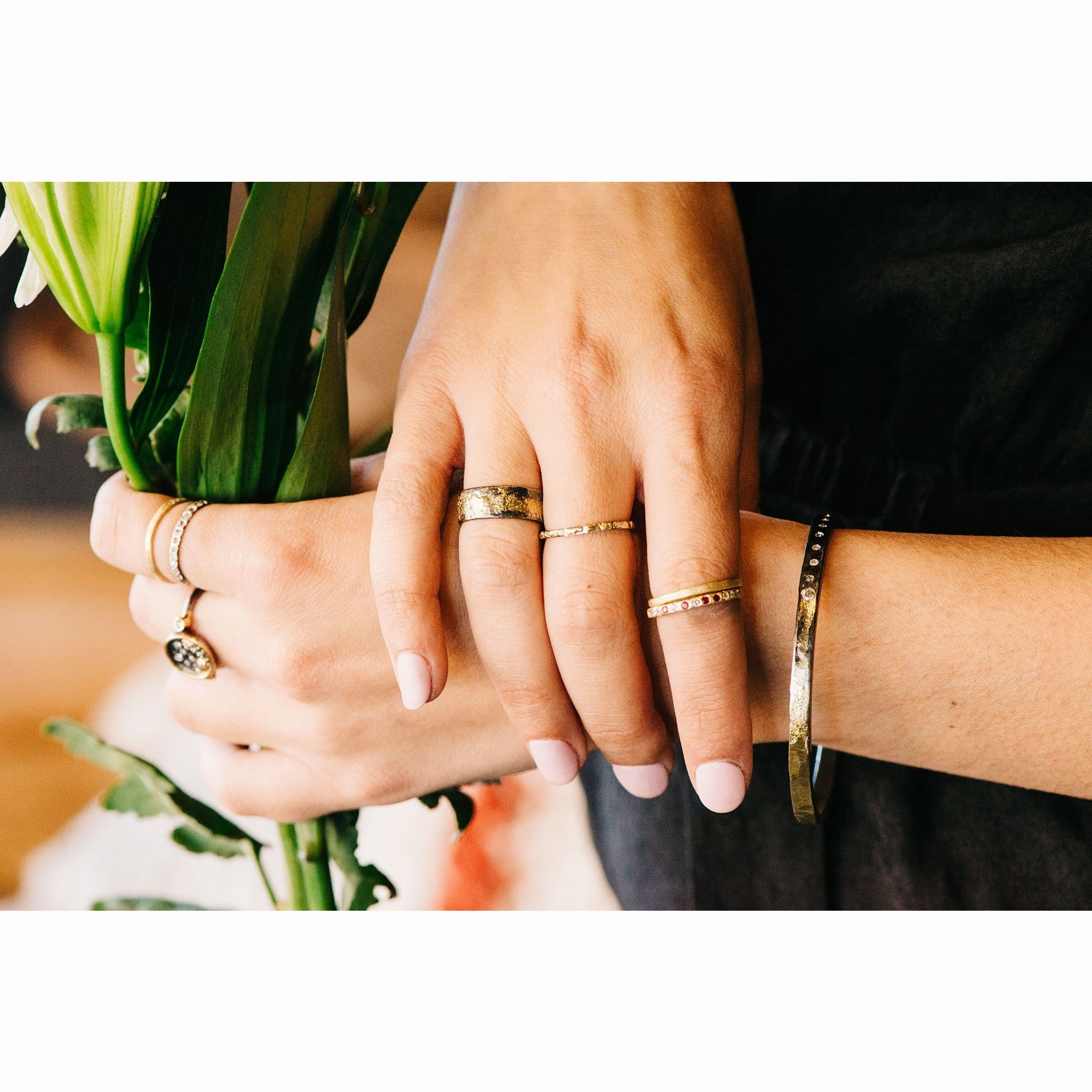 Radiance Fused Stackers - 18k Gold   Oxidized Argentium Silver Unique Element Casual Pair