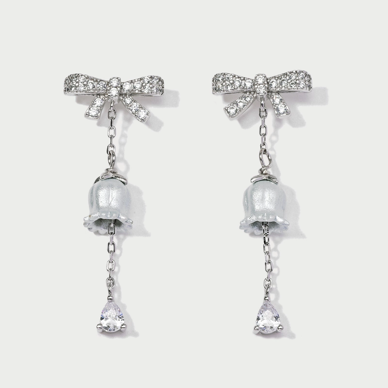 Lily Of The Valley Bow Silver Earrings Dazzling Effect Opulent Glow