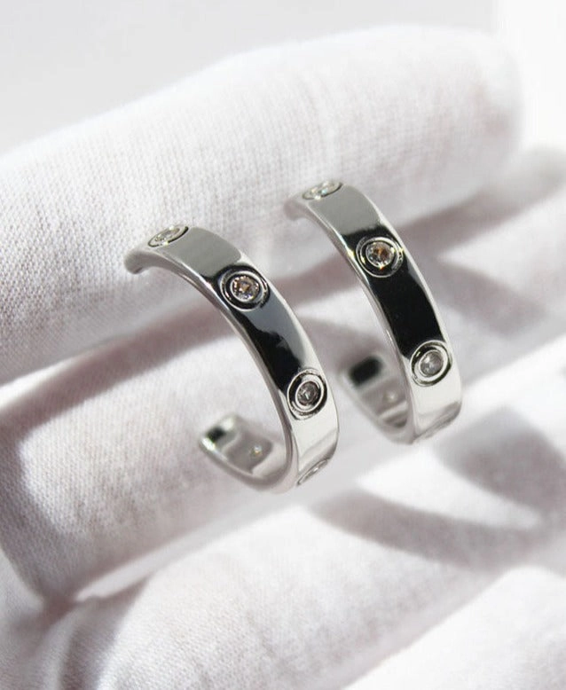 Lisette Diamond Studded C-Shape Earrings Chic Form