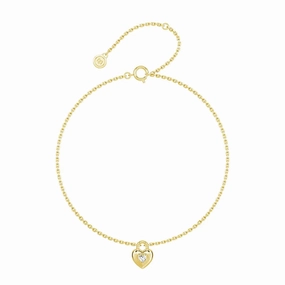 Love Lock Heart Bracelet with Solitaire Moissanite Charm Modern Form Shiny Stones