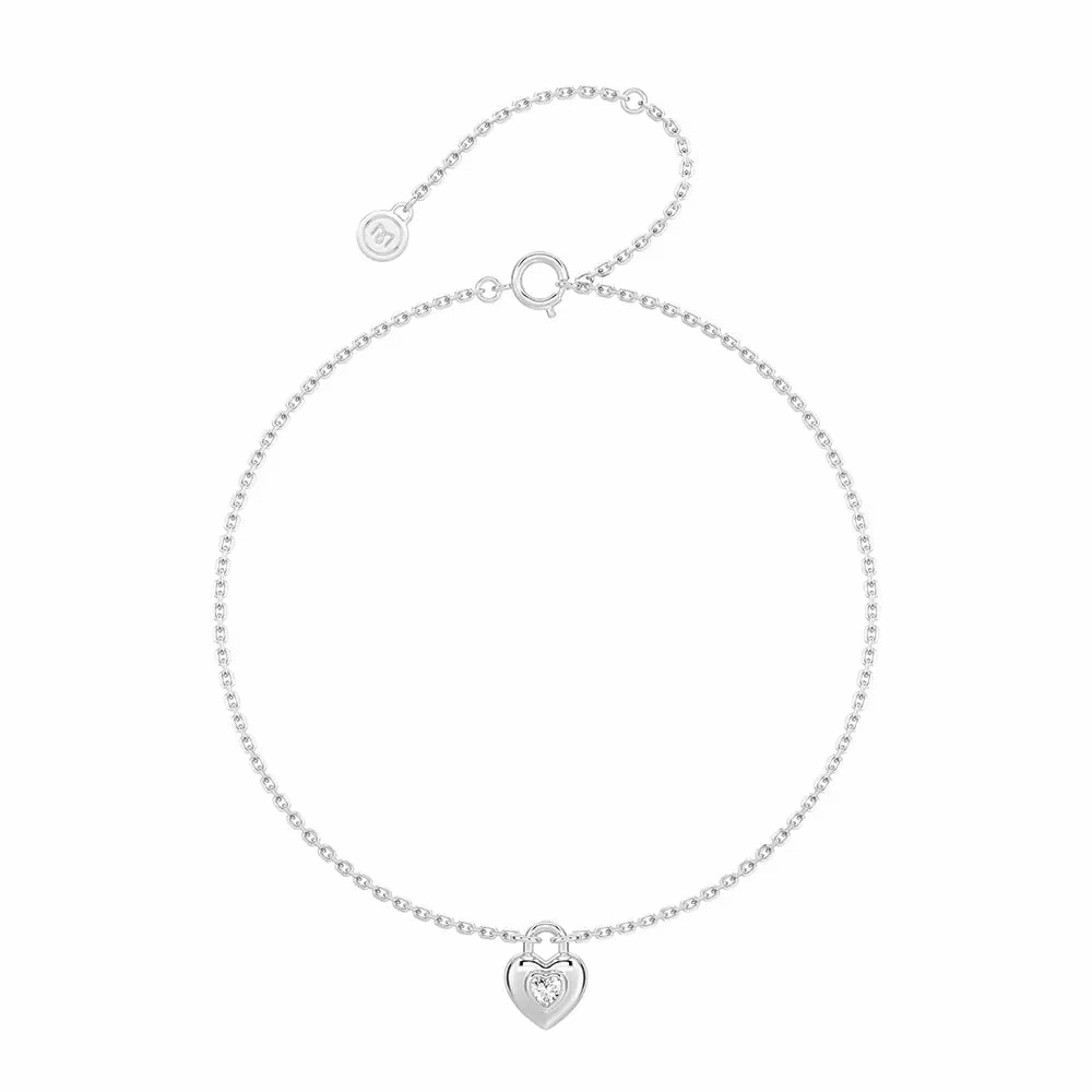 Love Lock Heart Bracelet with Solitaire Moissanite Charm Glowing Details Urban Highlight